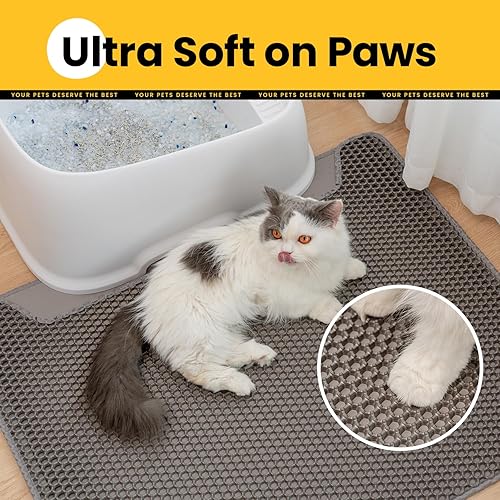 Miniatura 4 de Tapete de arena para gatos, tapete de doble capa impermeable de alta calidad, diseño de panal para control de dispersión, fácil de limpiar para caja