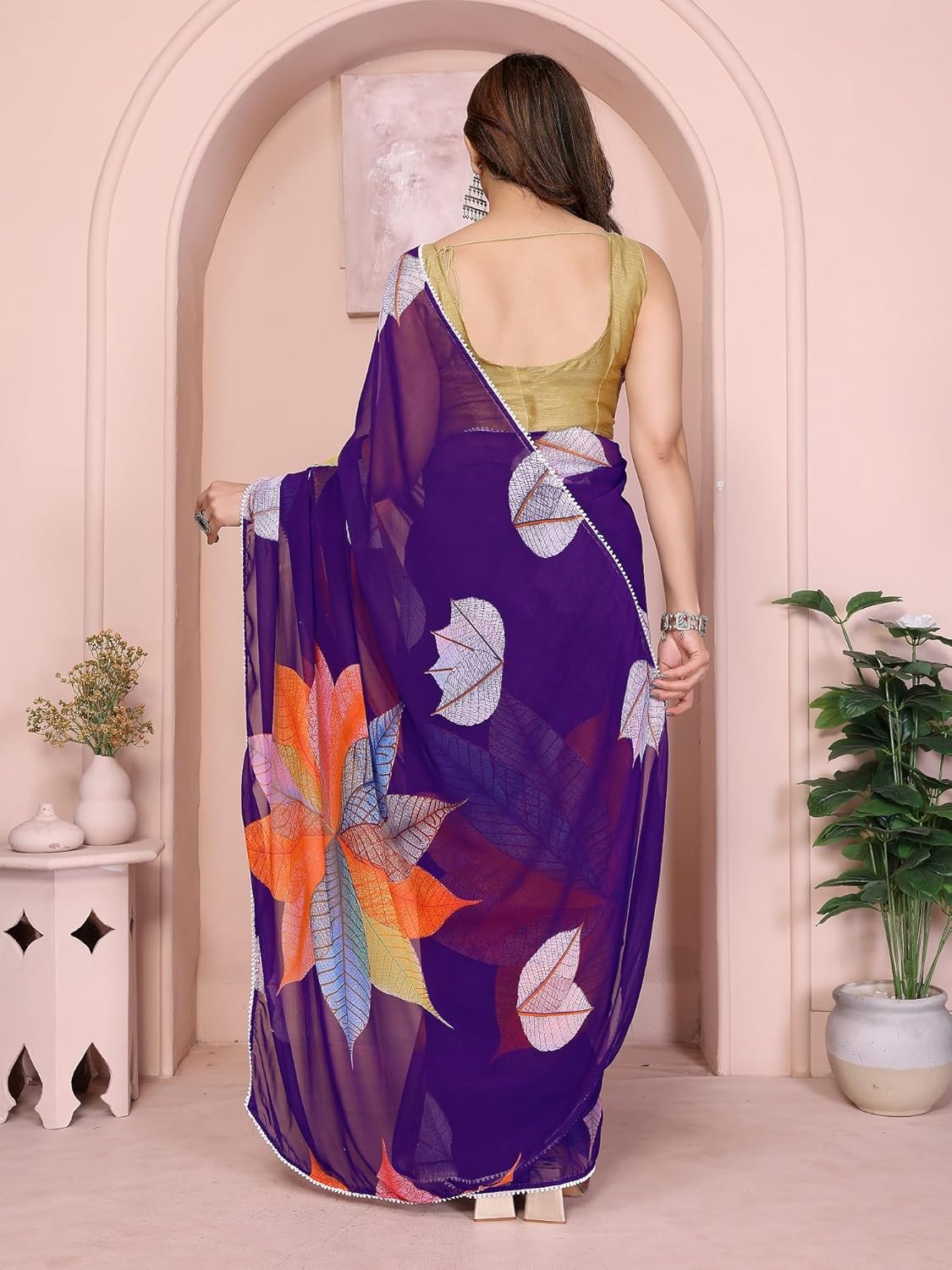 New Year Sale Rajeshwar Fashion With Rf Readymade Pleated Pre Drape Stitched Floral Printed Georgette Saree For Women'S With Lace Border &Amp; Blouse(Ready To Wear One Minute) 4 New Year Sale Rajeshwar Fashion With Rf Readymade Pleated Pre Drape Stitched Floral Printed Georgette Saree For Women'S With Lace Border &Amp; Blouse(Ready To Wear One Minute)