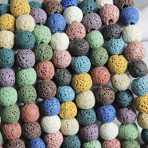 Miniatura 35 de MJDCB Natural Multicolor Volcanic Lava Stone Round Loose Stone Beads DIY for Jewelry Bracelet Making 15" (6mm, White)