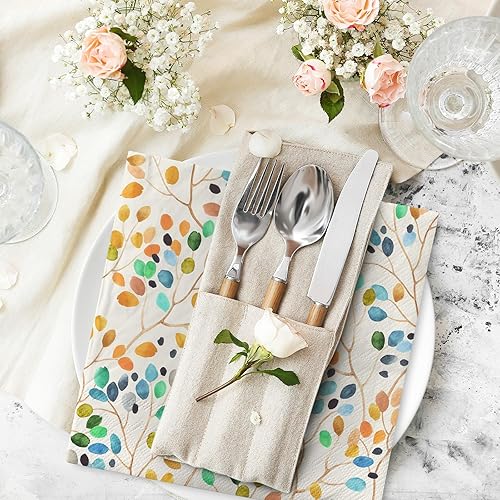 Miniatura 4 de AnyDesign 100 servilletas de papel de hojas coloridas, ramas de hojas de acuarela, servilletas desechables para almuerzo, postre, cena, servilletas