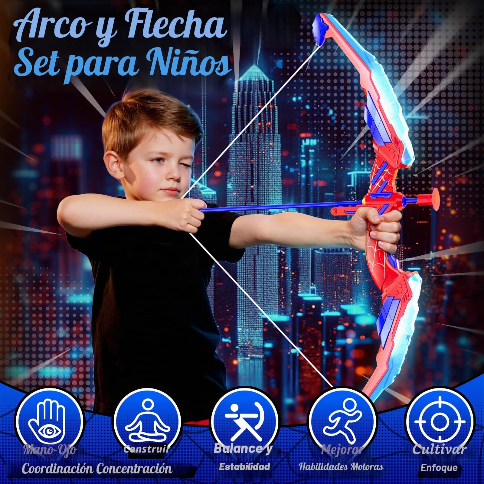 HYES Arco y Flechas para Niños, Juguetes de Tiro con Arco con Flechas de Ventosa, Objetivos Colgantes, Soporte de Flecha, Juguete Niños niñas Interior Exterior