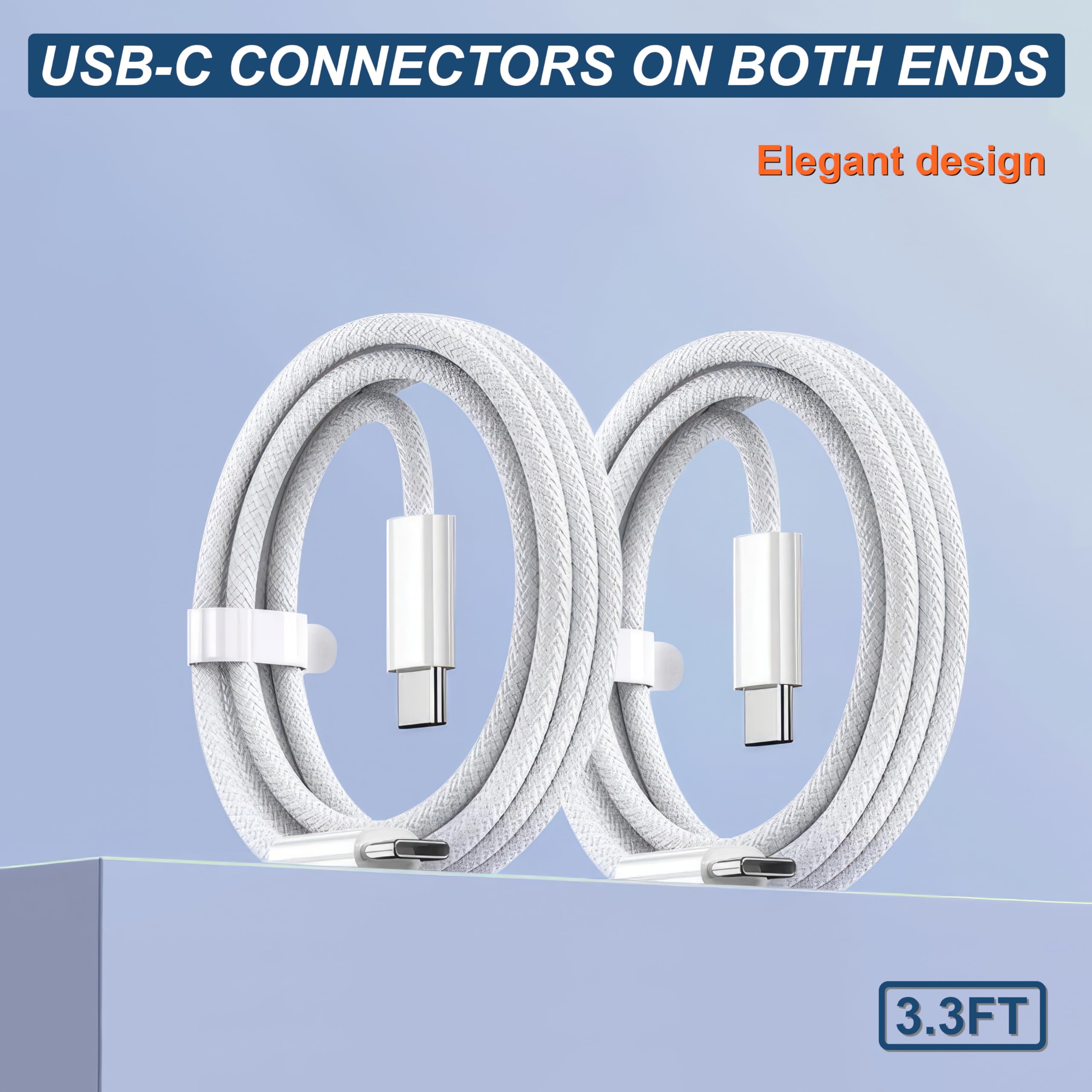 Cavo intrecciato da USB C a USB C da 0,9 m - 60 W, caricabatterie rapido da USB C a USB-C, cavo di alimentazione intrecciato per iPhone 15 Pro Max/MacBook/iPad/Samsung Galaxy/dispositivi Android e