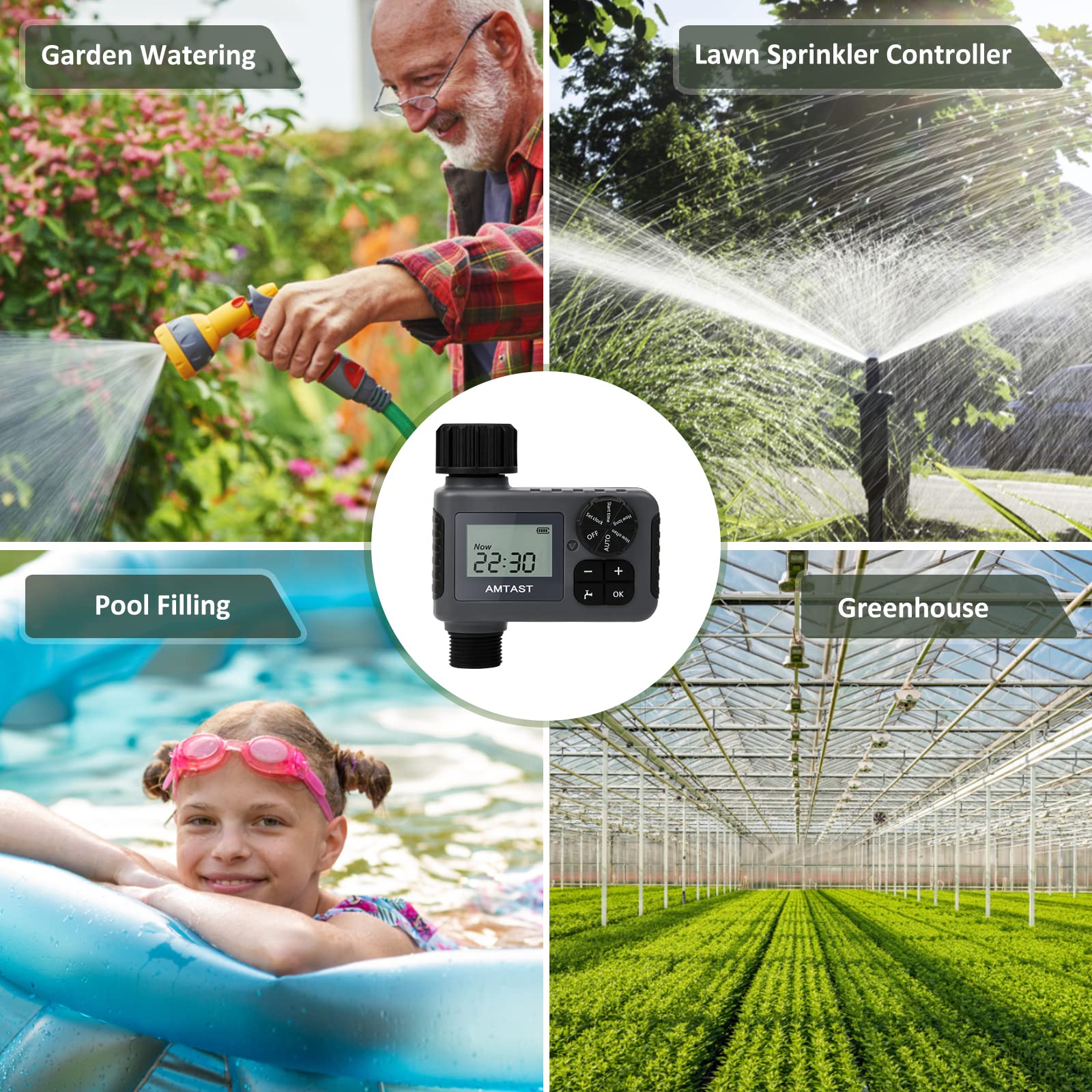 Bewässerungs-Timer Sprinkler-Timer mit Regen Verzögerung/LCD-Display / IP55 wasserdicht/Manuelle Bewässerung für Rasen Pool Füllung, Single-Outlet Schlauch programmierbare Bewässerung