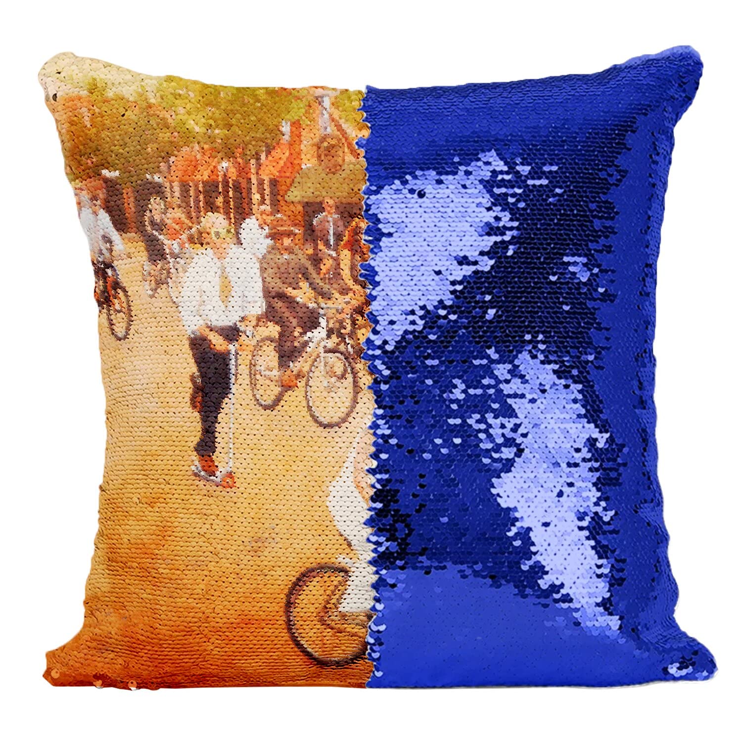Coussin paillettes bleu housse sequin déco hipster vélo