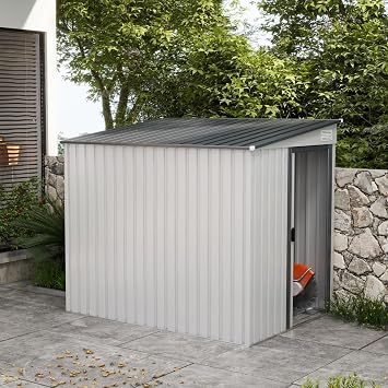 7 x 5ft Galvanised Metal Shed, with Sliding Door - White