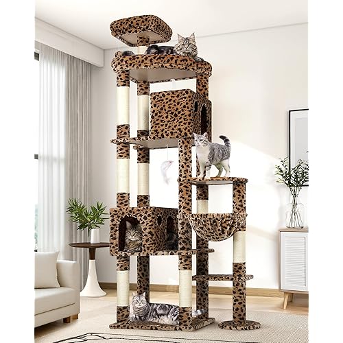 Globlazer Giant Cat Tree, 83 inch Cat Tree for Indoor Cats Large Adult, XXL Cat Tower with 9 Scratching Posts for 20lb+ Heavy Duty Large Adult Cats, F83, Leopard Print