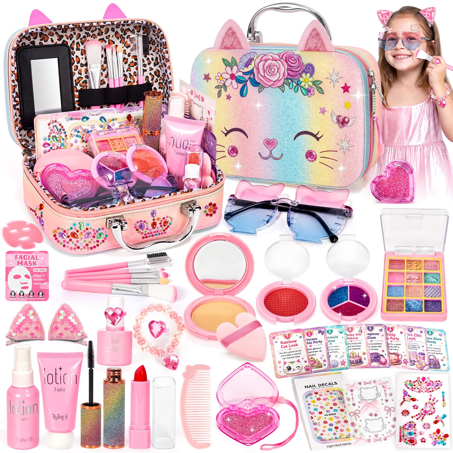 Hoholoop Kids Fake Makeup Kit for Toddler 3-8, Pretend Makeup Set for Girls