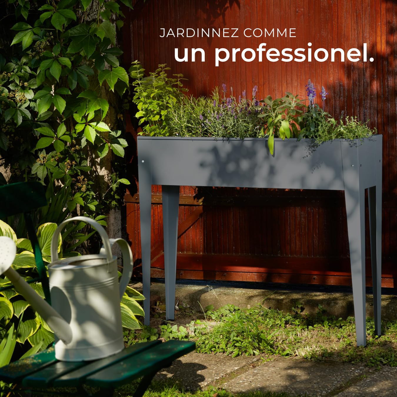 tectake® Potager de Jardin surélevé sur Pied 98,5x26x82,5cm, Lit de Jardin surélevé en Acier laqué, Bac à Fleurs rectangulaire Bac à semis Jardiniere sur Pieds idéal pour Amenagement Serre de Jardin