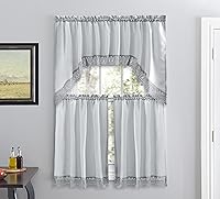 Vista 10 de American Linen Cortinas de café para cocina, cortinas de baño con cenefa, borde de encaje bordado. (amarillo)