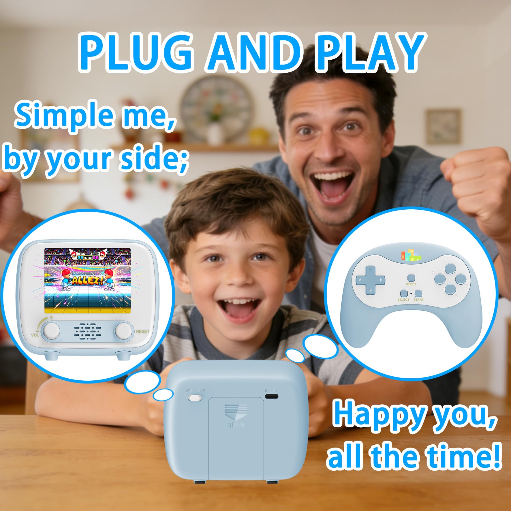 Handheld Game Console, Retro Mini Game Console avec écran 2,8 Pouces, 220 Classic Games intégrés, Jouet de Jeu Portable Rechargeable, sans Wi-FI nécessaire, Cadeau pour garçons et Filles, Bleu