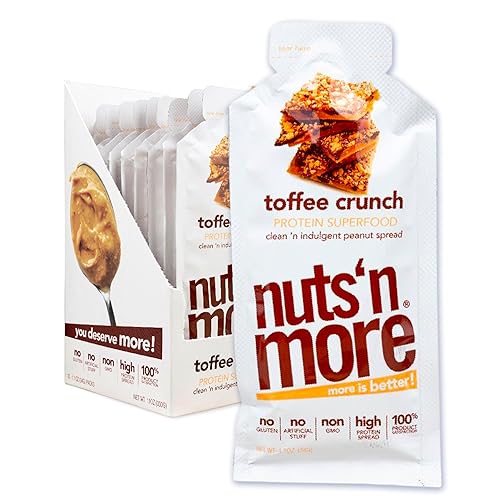 Nuts 'N More Toffee Crunch - Paquetes de bocadillos para untar con alto contenido de proteínas, totalmente natural, bajo en carbohidratos, bajo en