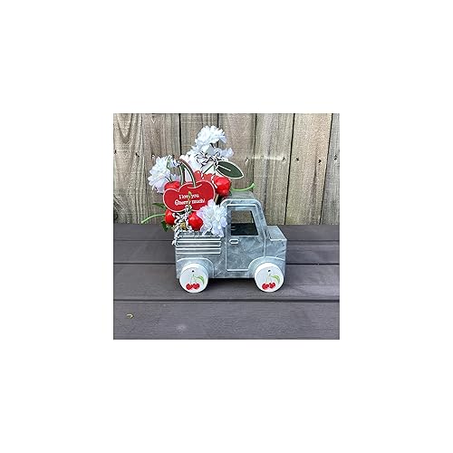 AGD Summer Decor - Cherry Lime Theme Floral Galvanized Metal Truck Display