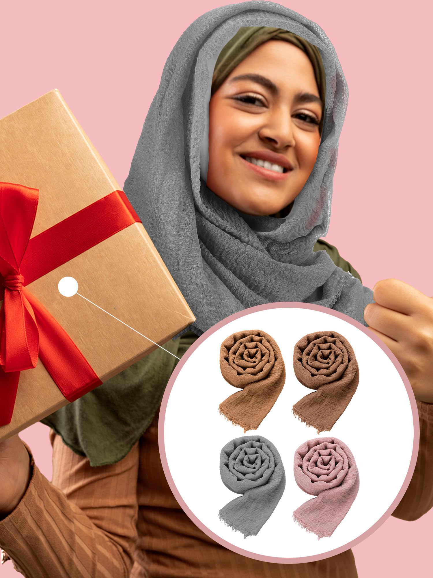 Shyyween 8 Pcs Eid Al-fitr Ramadan Gift Include 4 Soft Cotton Hemp Scarf Shawl 4 Muslim Prayer Beads Tasbih Prayer Beads for Woman Prayer Ramadan Eid Al-fitr Gift Eid Al-fitr Party Favors