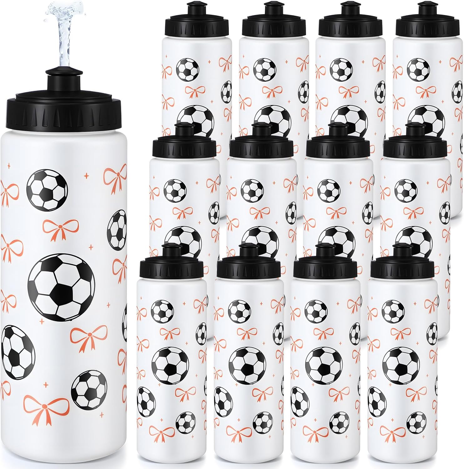 CHENGU 12 Pcs Water Bottle Bulk 20 oz Pink Bow Sports Ball Bottle Reusable Squeeze Plastic Easy Carry Leak Proof Cup Accessories for Team Sports Players Lovers Gym Party Favors Gifts(Softball)