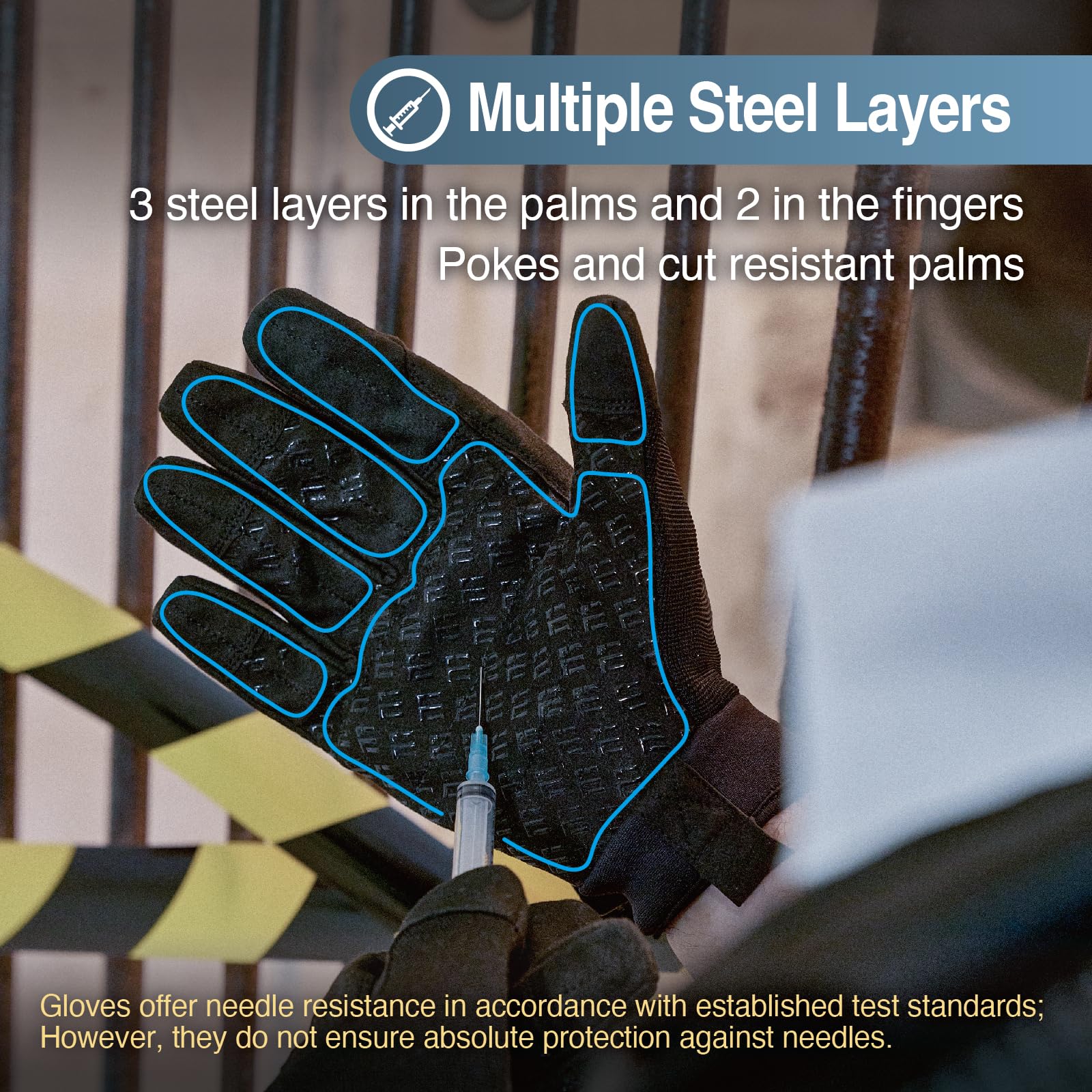 DEX FIT Puncture & Needle Resistant Gloves NPG420, Steel Layers, Grip, PU Leather Patch, Touchscreen - Image 3