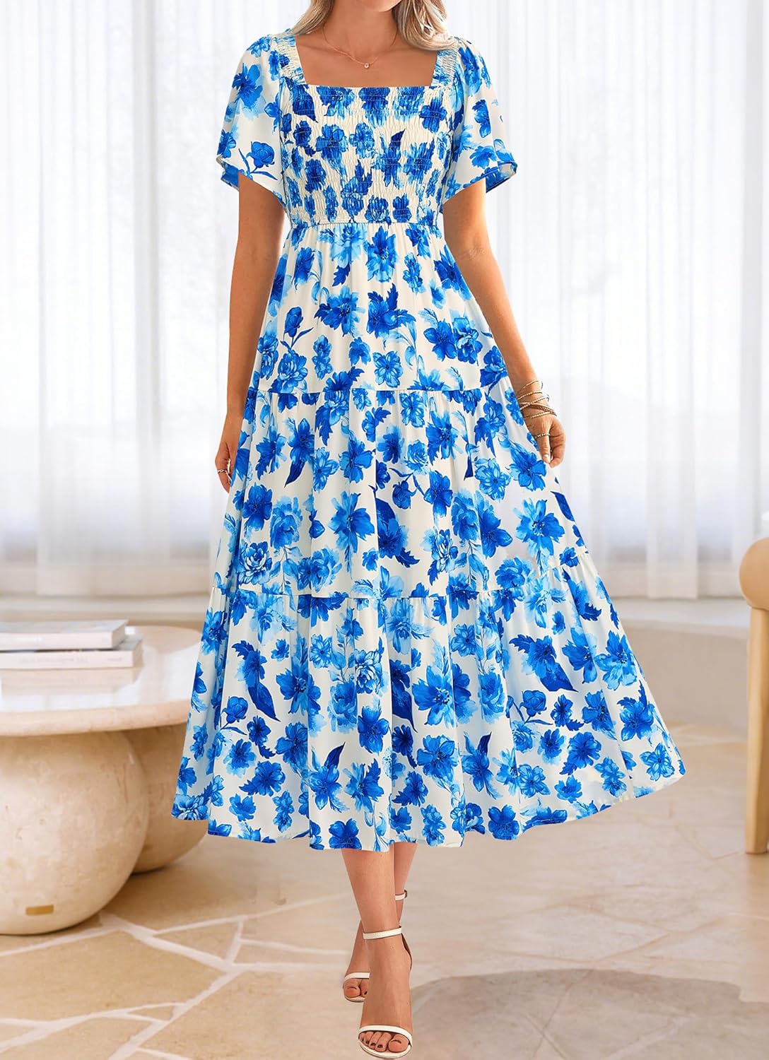 BTFBM Women's Clothing Wedding Guest Dresses Casual Boho Floral Short Sleeve Smocked Maxi Beach Spring Summer Dress 2026 - Image 2