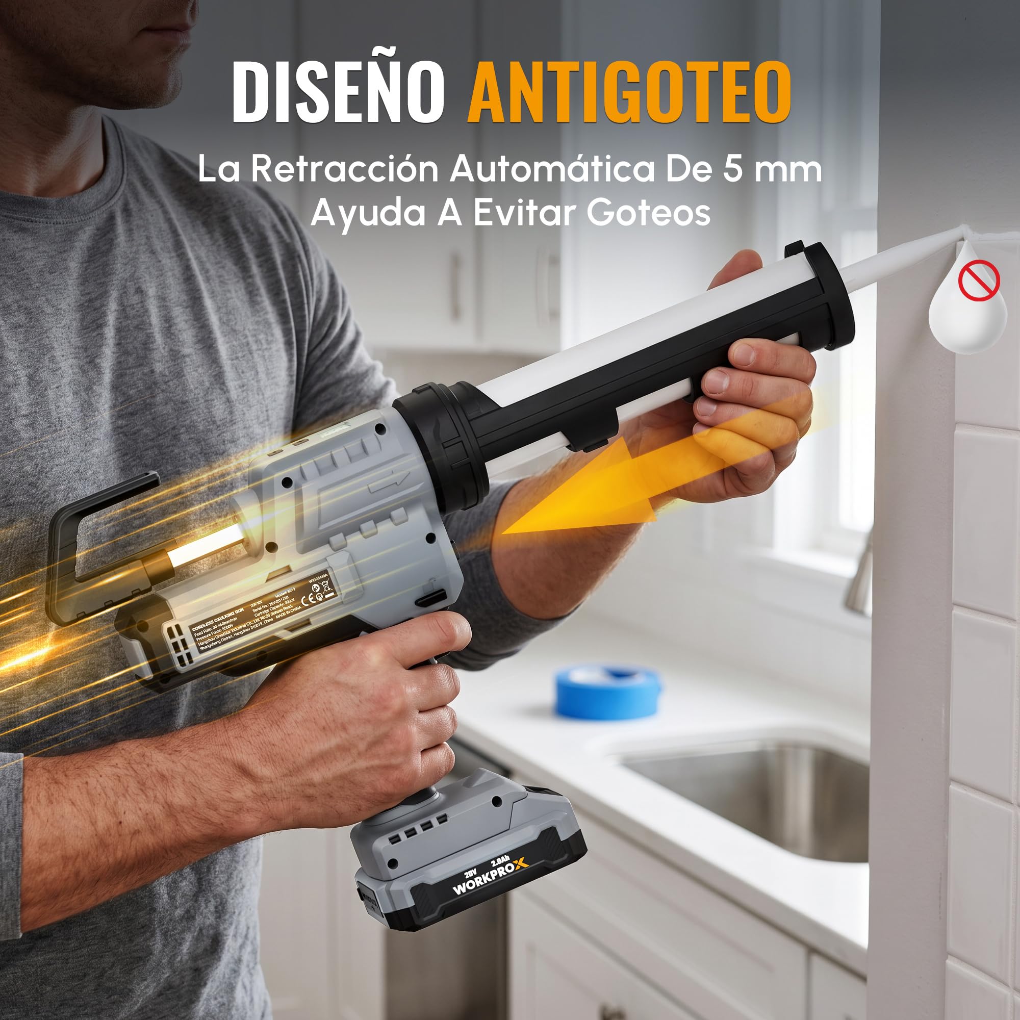 WORKPROX Pistola Silicona Bateria de 20 V con Batería Recargable 2000 mAh