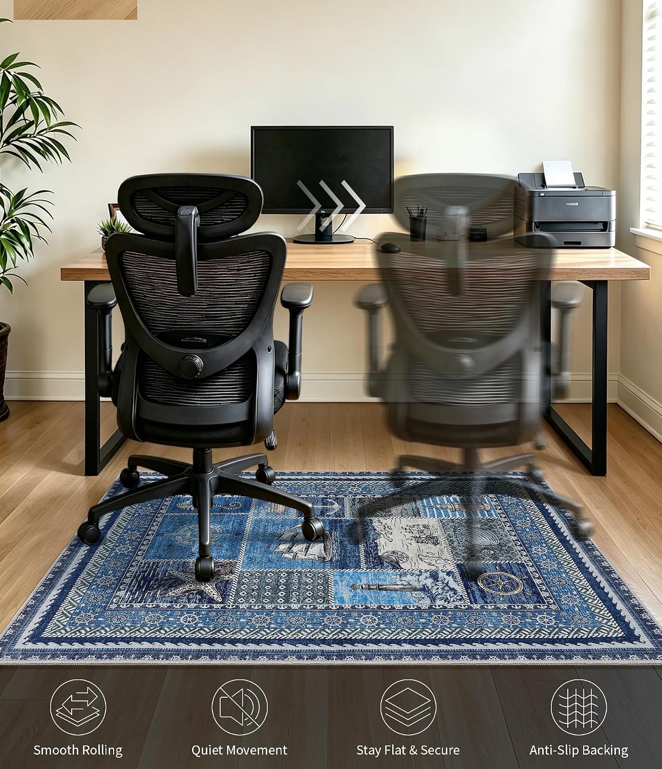 chakme Office Chair Mat for Hardwood Floor Non Slip 36"x48", Blue Ocean