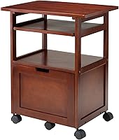 Winsome Piper 3-Shelf Mobile Printer Stand with Pullout Tray & Drawer - Rolling Wood Cart for Home Office Storage, Walnut Finish