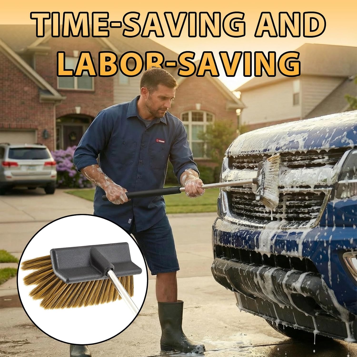 Soft Boar's Hair Car Wash Brush 10 in Synthetic Bristles Safely Lifts Dirt Premium Curved Bristles Soft, Scratch-Free Cleaning Durable & Versatile for Cars, Trucks & Rvs