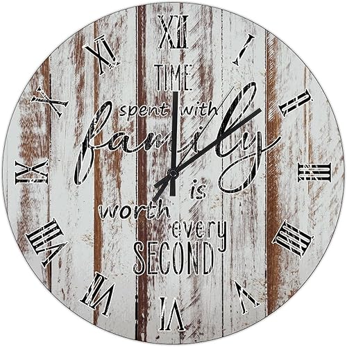 Miniatura 164 de UFunhome Reloj de pared de madera con cita familiar, el tiempo que pasa con la familia vale la pena cada segundo, reloj colgante redondo, funciona