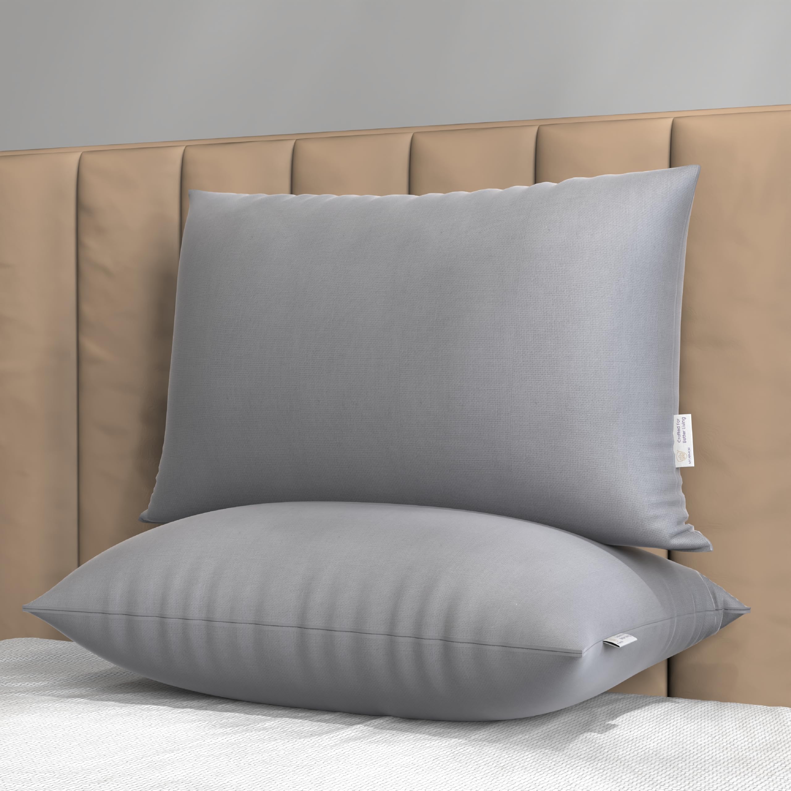 MY ARMOR Height Adjustable Microfiber Pillows Set of 2 for Sleeping - 16"x24" Standard Pillow | 6 Months Warranty | 41 x 61 cm - Grey
