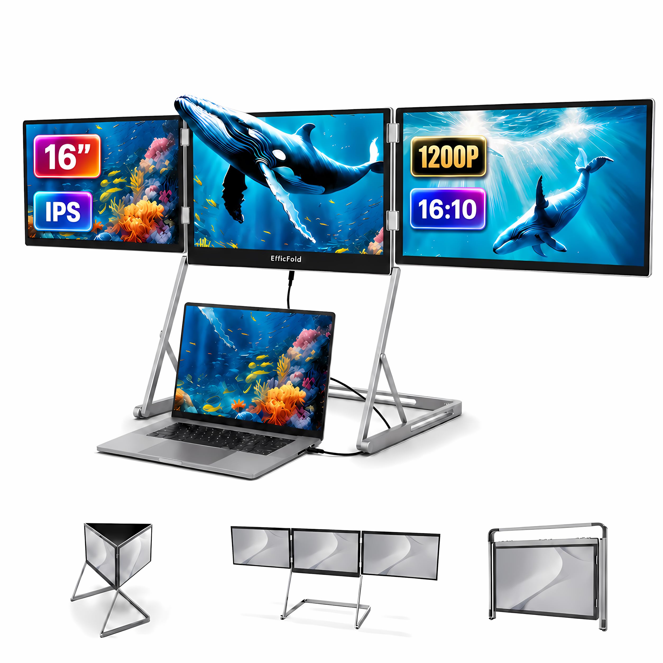 TriCreate 16 FHD 16" Triple Portable Monitor Extender for Laptop