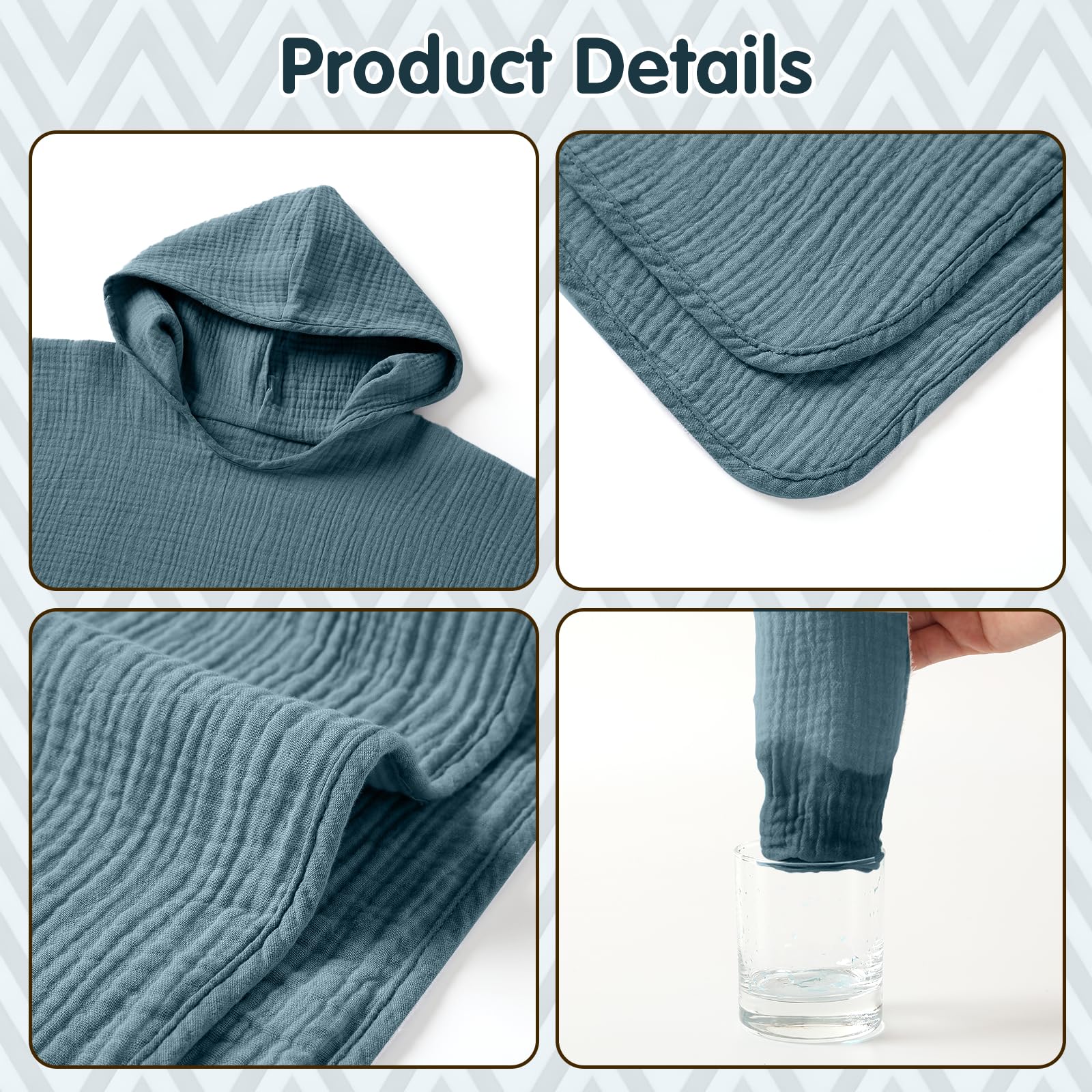 Asciugamano per Bambini, Poncho da Bagno per Neonato Bambino con Cappuccio in 100% Cotone Mussole, Teli Mare Ultra Morbido e Assorbente Accappatoio e Asciugamano Poncho Ragazze Ragazzi 0-6 Anni