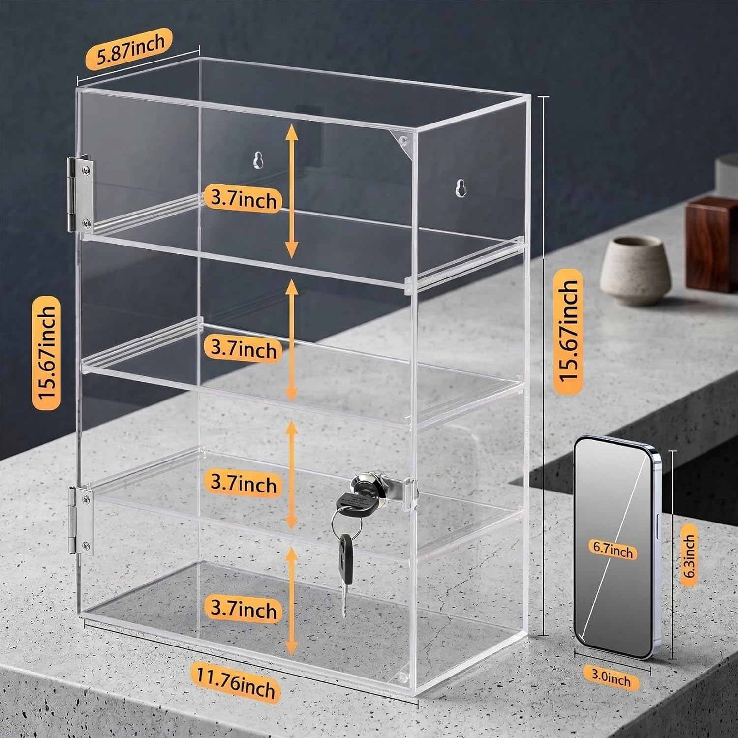 Acrylic Display Case with Lock – Acrylic Storage Chest for Figures, Collectibles, Expensive Items & More – Secure and Organized Storage (11.76 x 5.87 x 15.67 inch)