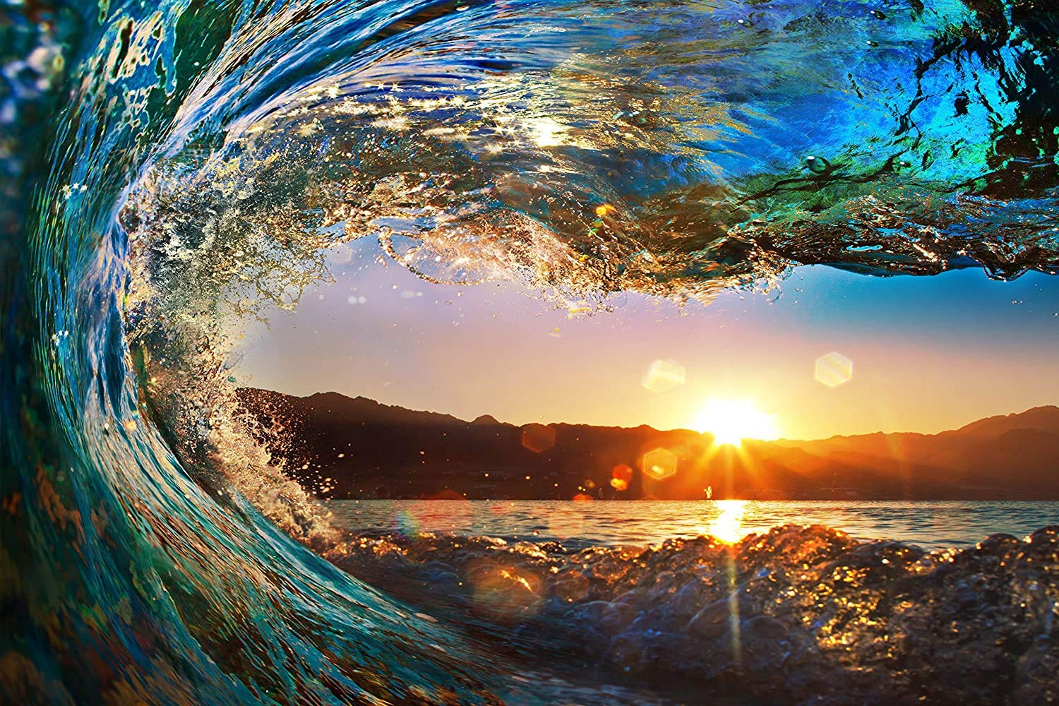 Amazon.com: Big Wave Surf Sunset - Canvas Wall Art Framed Print