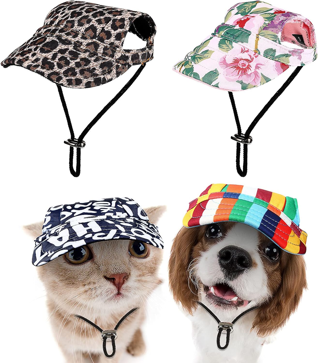 Geyoga 4 Pieces Pet Baseball Hat Outdoor Dog Sports Cap with Ear Holes and Adjustable Neck Strap Dog Sunbonnet Dog Visor Cap for Dogs Pets (Red, Orange, Blue, Black, Large): Kitchen & Dining