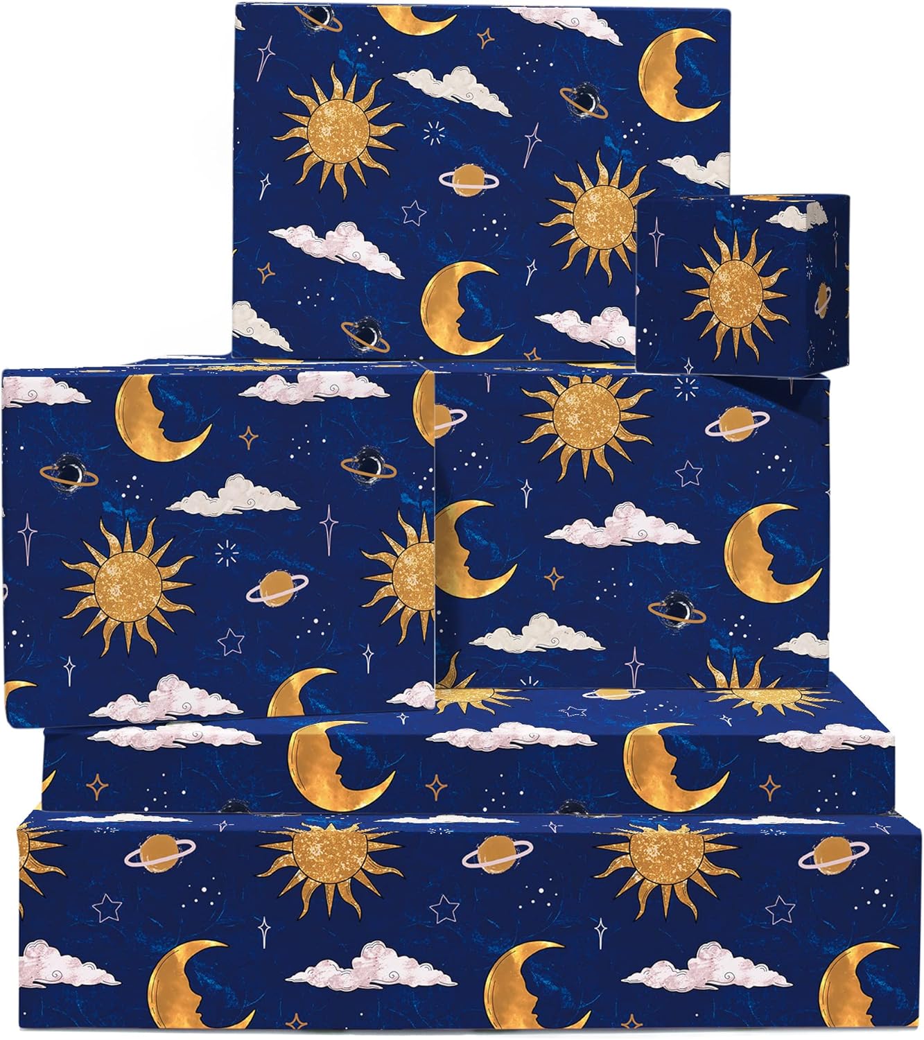Celestial Wrapping Paper for Girls – 6 Sheets of Gift Wrap – Sun Moon