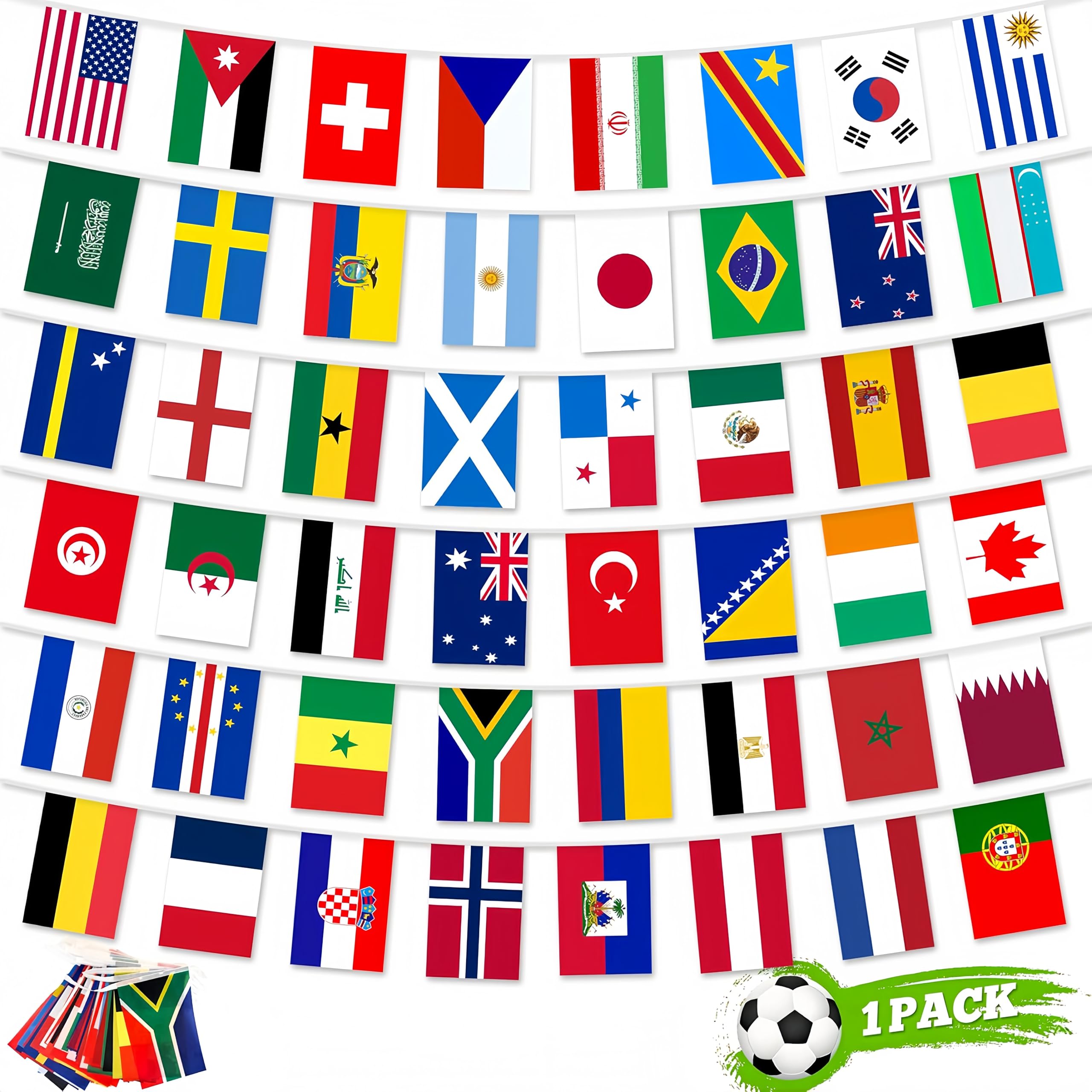 World Cup Bunting 2026 Flags 48 Teams, 14m World Cup Decorations 2026 Flag Buntings, 48 Countries Double Sided Flags Banner for Sports Events and Bar Pub Garden School Street Atmosphere Decorations — image 1