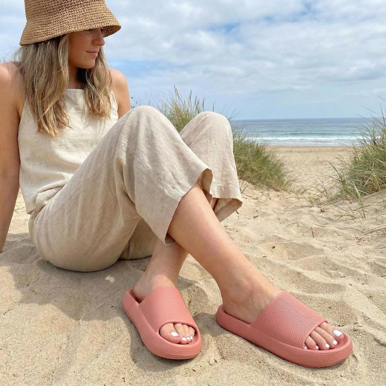 CUSHIONAIRE Feather EVA Slides for Women – Comfortable Slip On Womens Slippers, Indoor Outdoor Shower Shoes, Beach Essential Cloud Slides - Image 6