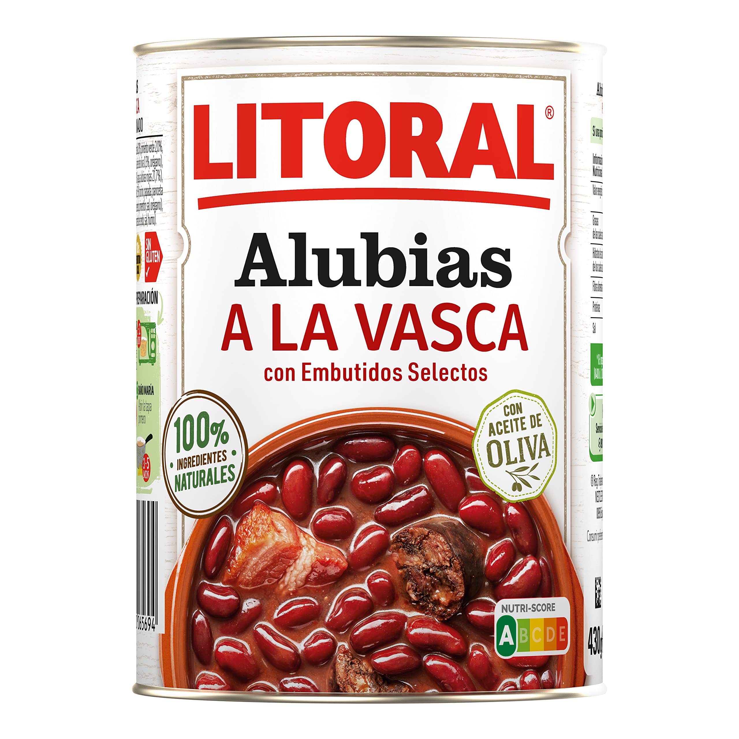 LITORAL Alubias a la Vasca - Plato Preparado Sin Gluten - Pack de 15x430g - Total: 6.45kg
