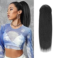 Vista 9 de Adette Extensión de cola de caballo con cordón de 100% cabello humano, onda de agua en color natural 1B, clip de cola de caballo de onda de maíz