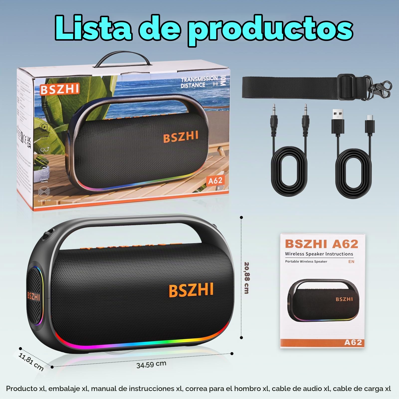 Altavoz Bluetooth de 80 W (pico de 120 W), potente, portátil, resistente al agua IPX6, inalámbrico, TWS, para exteriores, fiestas, viajes y acampadas en la playa, con luz, BT5.0, tarjeta USB/TF, AUX.