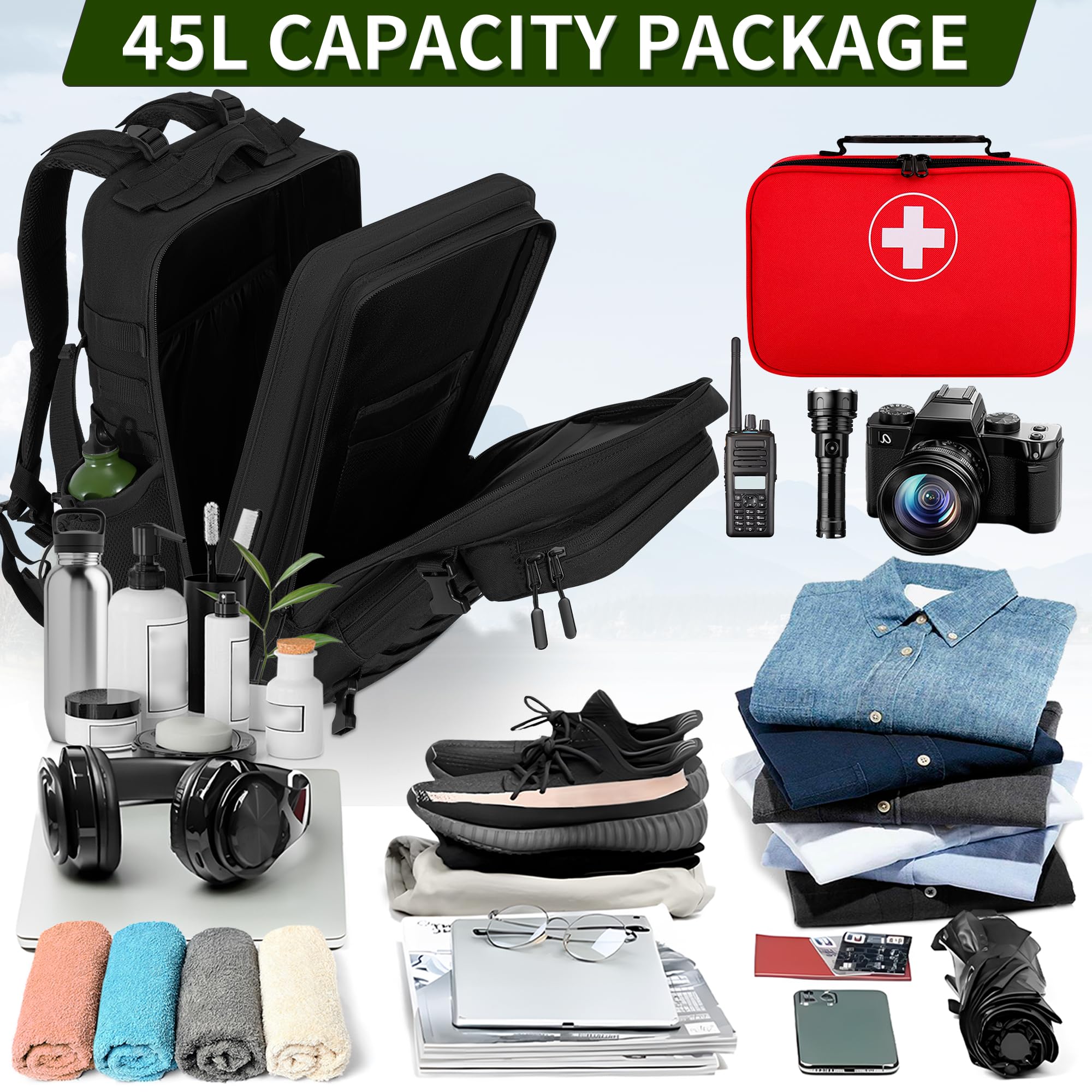 OUUTMEE 50L Sac à Dos Tactique Militaire avec Système Molle, Imperméable, Grande Capacité pour Randonnée Camping Voyages