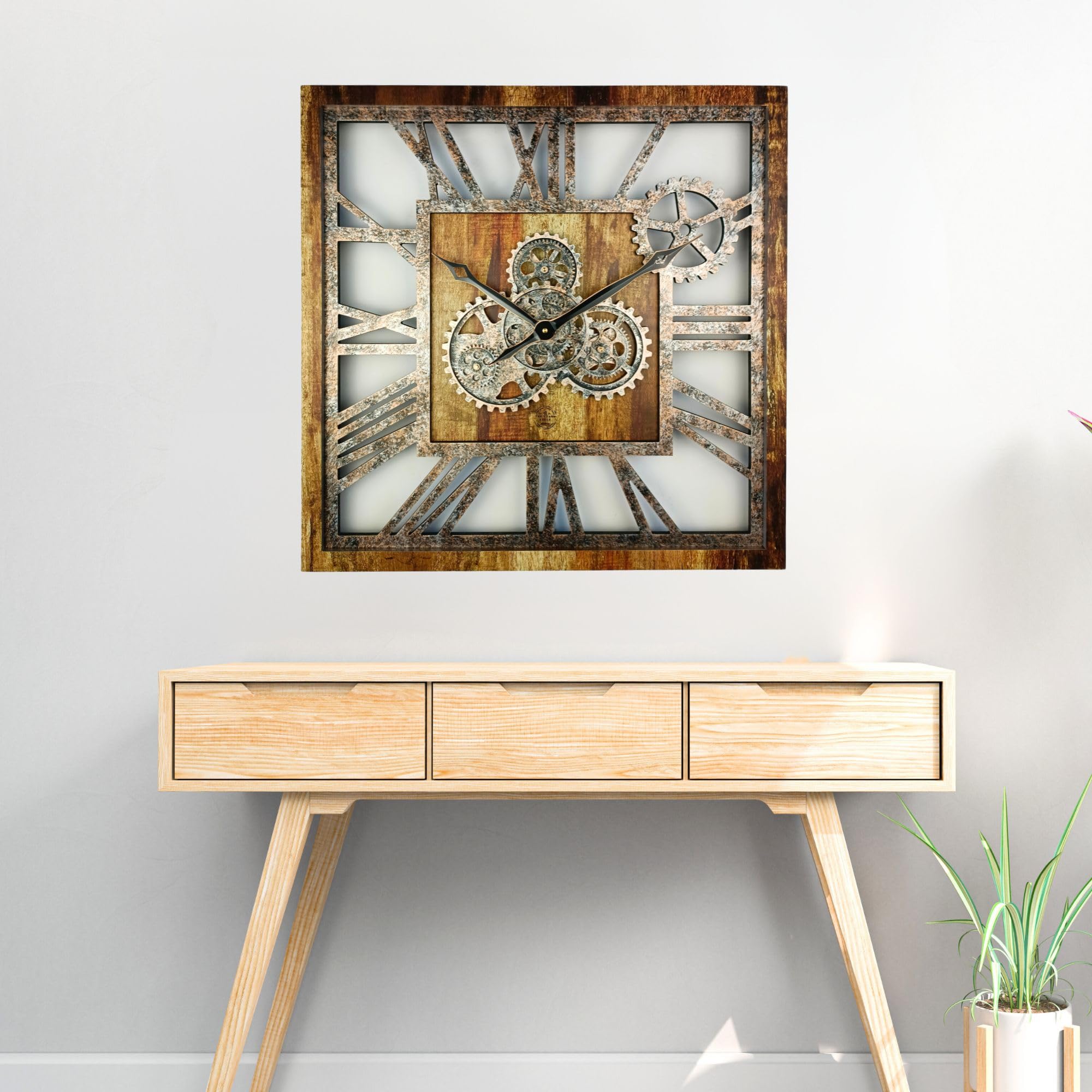 The Gears Clock 24'' Inch Square Real Moving Gear Wall Clock Vintage ...