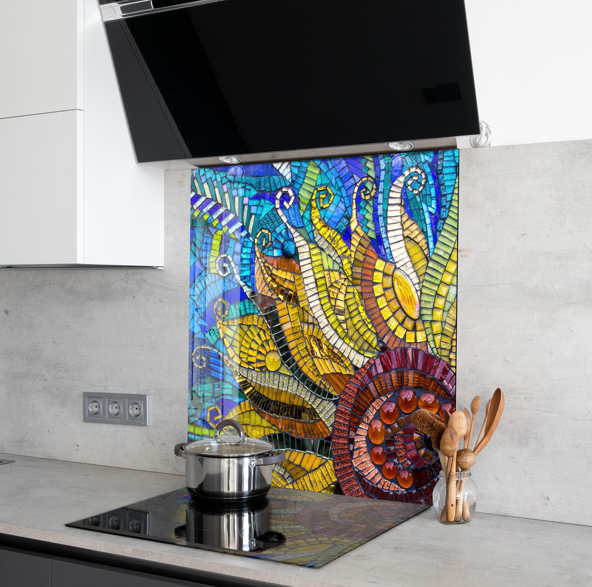 Myphotostation.com - Azulejo de vidrio templado de 23.5 pulgadas de ancho x 12 pulgadas de alto para protección de pared de cocina, salpicaduras de cocina, decoración de cocina, mosaico de cerámica