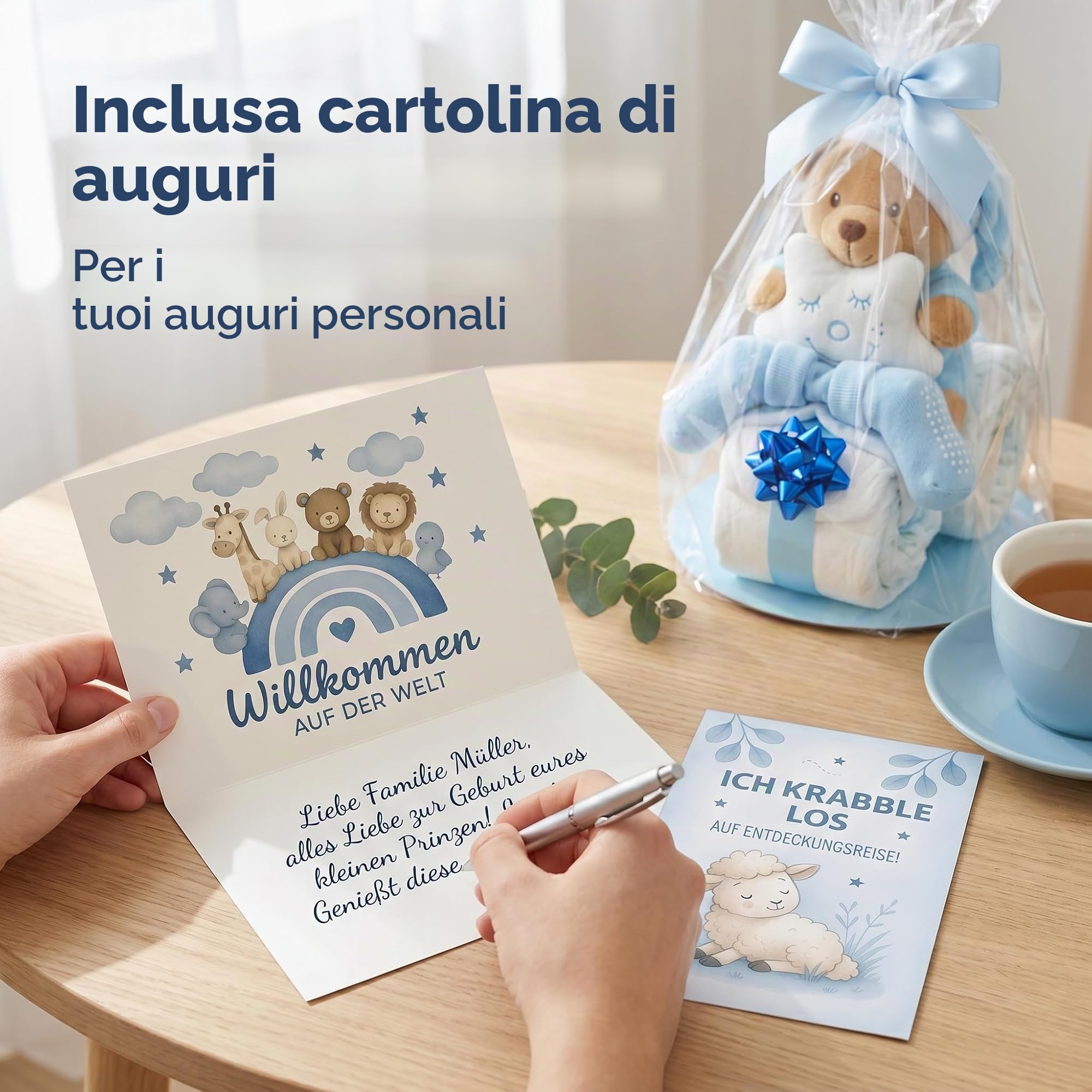 Homery - Torta di pannolini con peluche, perfetta come regalo per bimbi e bimbe dopo la nascita o durante la festa di benvenuto, realizzata a mano