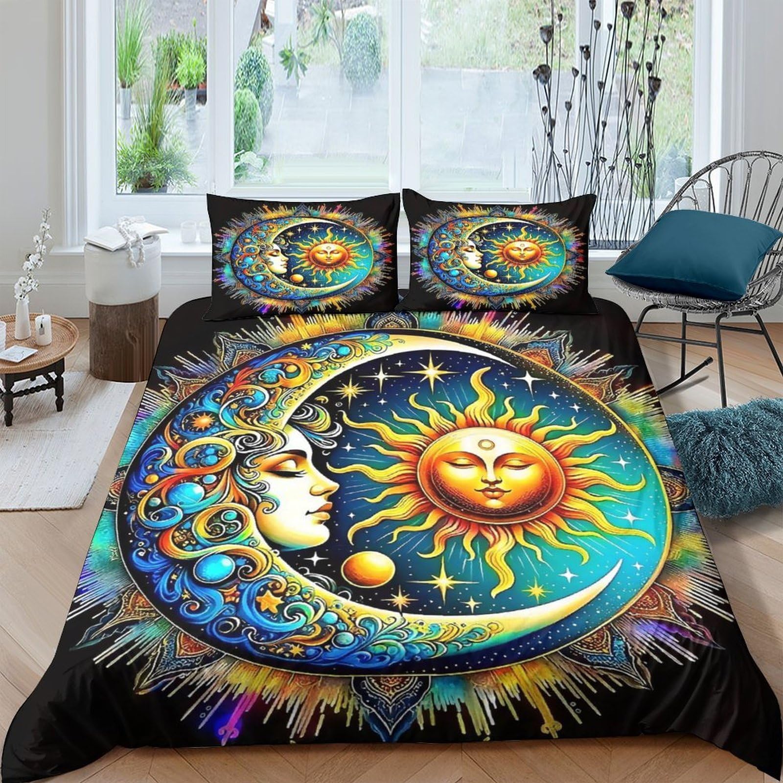 Linge de couette soleil et lune mandala 3D en microfibre de qualité supérieure