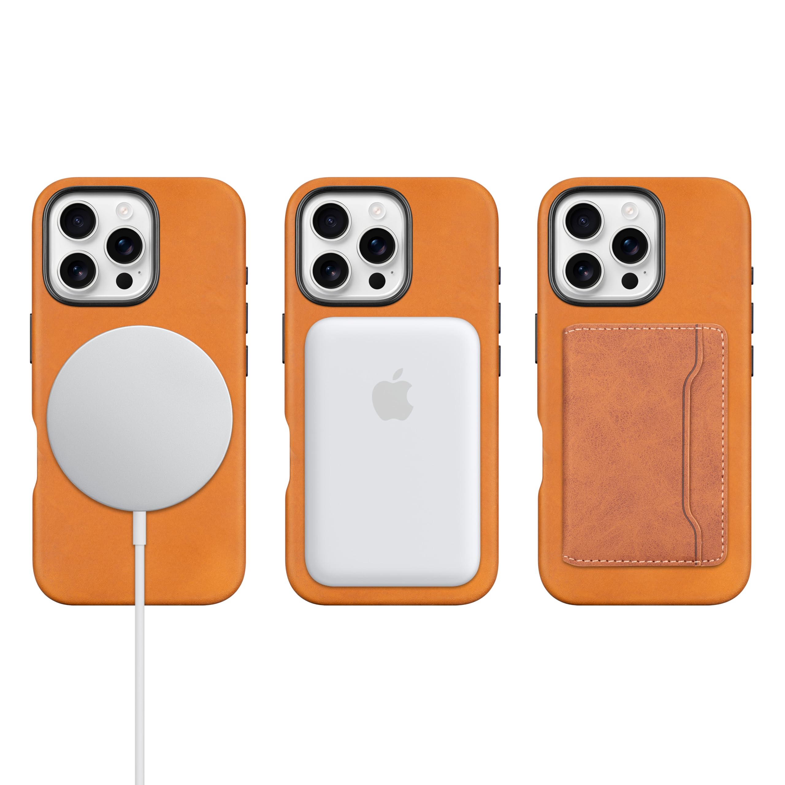 maogoam for iPhone 16 Pro Max Case Leather 6.9 inch, Compatible With MagSafe, Genuine Vintage Crazy Horse Leather - Image 3