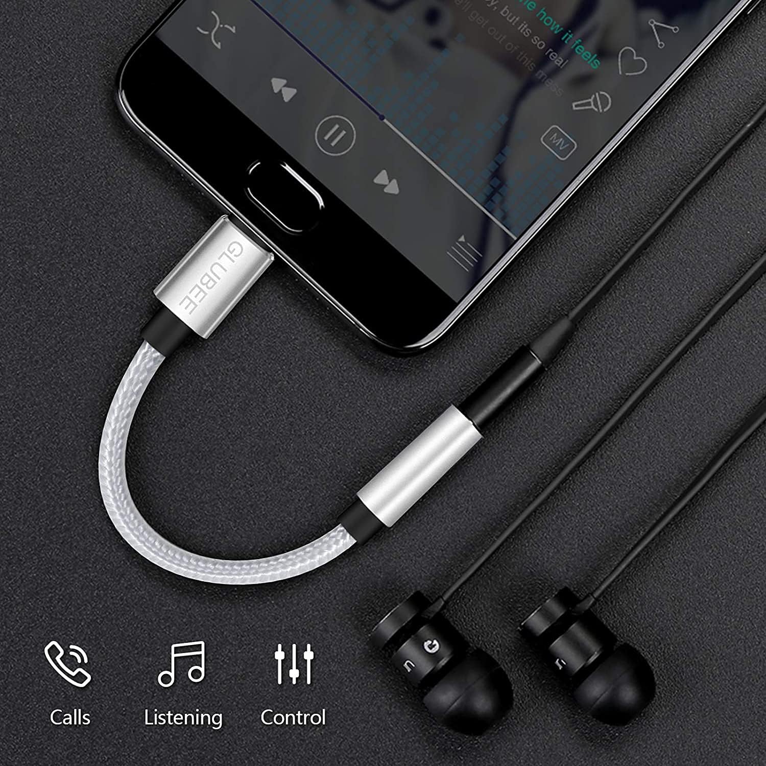 GLUBEE USB C to 3.5MM Headphone Jack Adapter, USB C to Audio, USB Type-C to 3.5MM Adapter Braided Nylon Cable DAC Adapter Compatible with Most Smart Phones