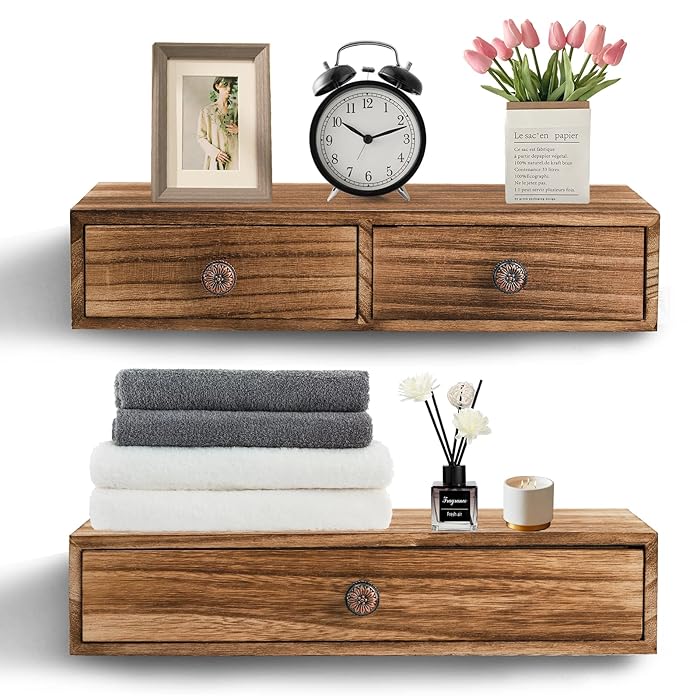 Buy Yesland 2 Pack Floating Nightstand with Drawer Rustic Wood