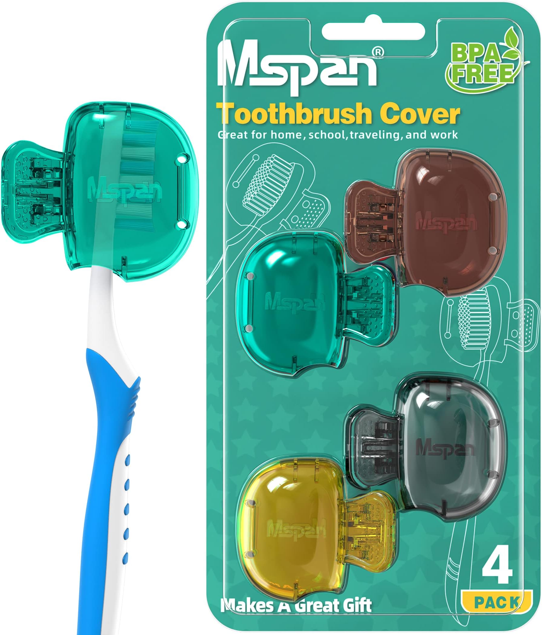 Toothbrush Protector Travel Cover: Brush Head Cap Cute Clip Case Bulk Guard - Oral Care Accessories Pod for Kids Adults