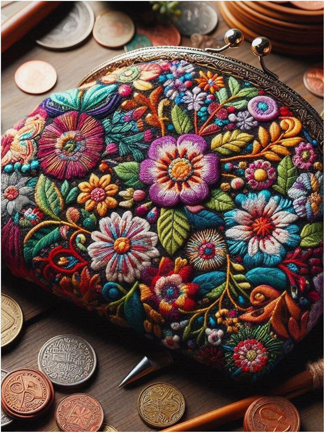 Very Colorful Embroidered Coin Purse Matte Poster, Made in USA