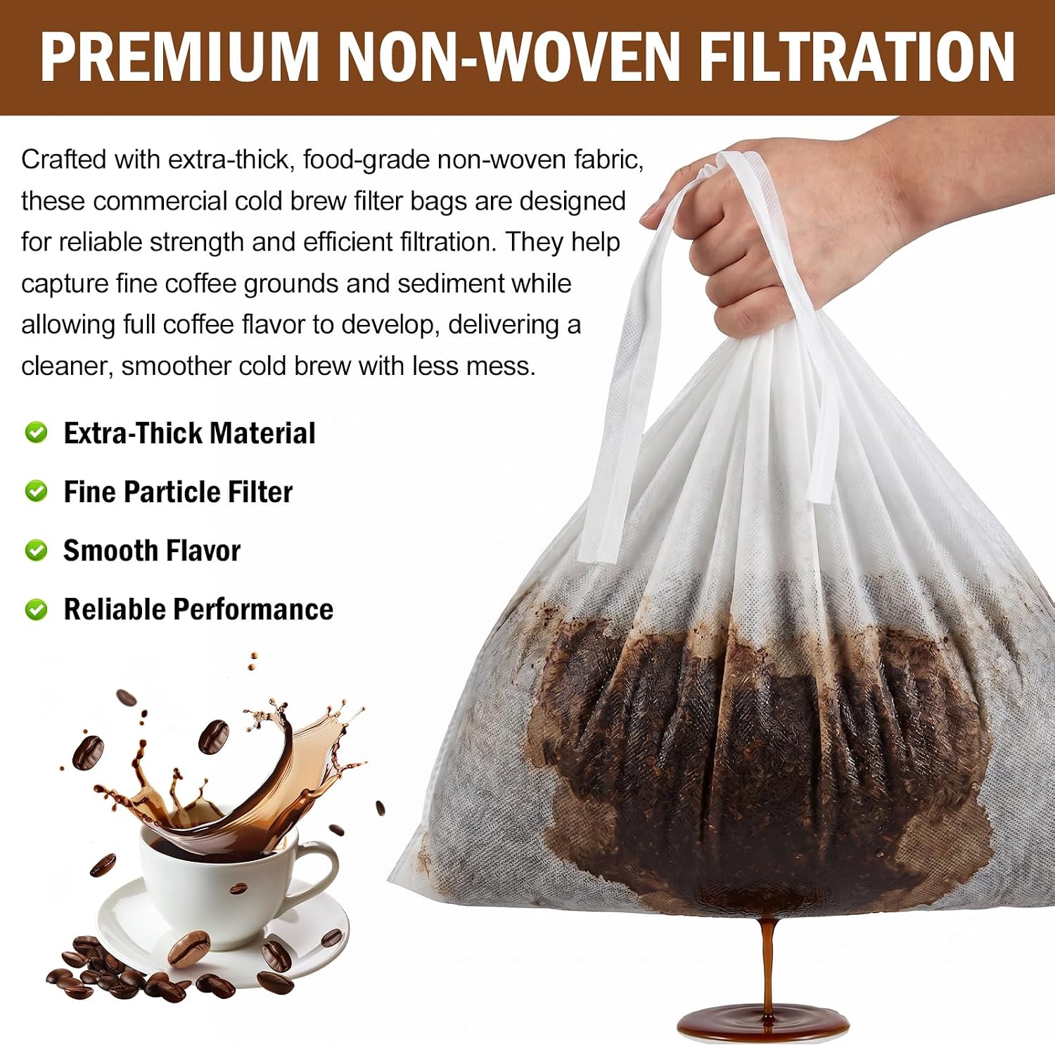 50 Pack Commercial Cold Brew Coffee Filters, 20" x 20", Brew 5 LBS Coffee