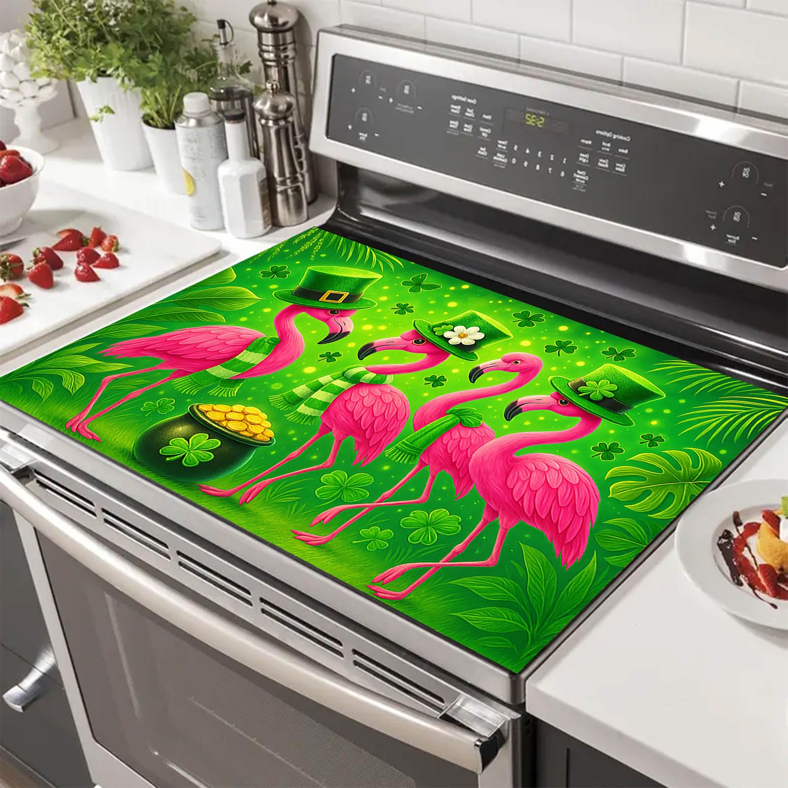 HOMETITUTE St Patricks Stove Top Cover 28x20 Pink Flamingos Heat Resistant