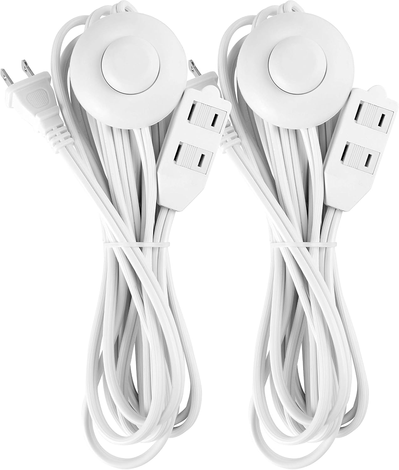 12 Feet Extension Cords, 3 Outlets Power Cord with Hand/Foot Switch, 16AWG 13A/125V/1625W,Safety Twist-Lock, White,2PK